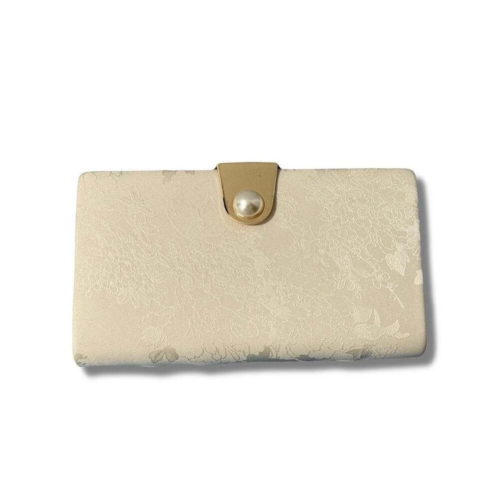 Estee & Lilly cream and white floral clutch bag with gold and pearl accents